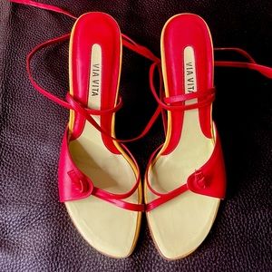 VIA VITA, 7 M Ankle Wrap Multi Colored Heeled Sandals Made in Italy.